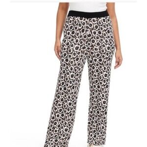 NWT Diane Von Furstenberg Knit Pants Leopard Floral Print Black White Size S